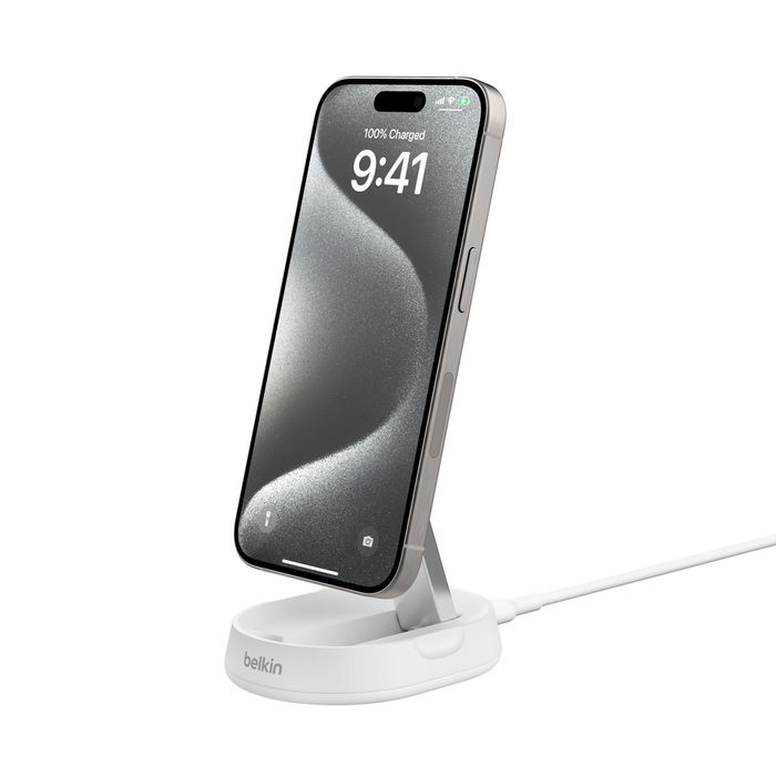 Convertible Magnetic Wireless Charging Stand with Qi2 15W, White, hi-res